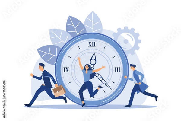 Fototapeta office workers are studying the infographic, the analysis of the evolutionary scale vector. flat design modern illustration