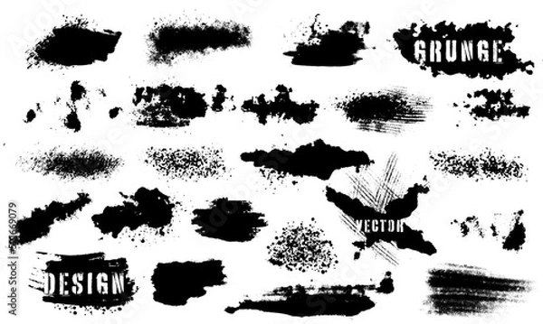 Obraz Dirty artistic grunge vector texture. Design elements, boxes and frames for text. Inked splatter dirt stain brushes with drops blots.  Dirty artistic design elements, spray graffiti stencil. 