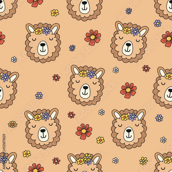 Fototapeta Retro Style Seamless Pattern Design with Animal Faces. Vector illustration.