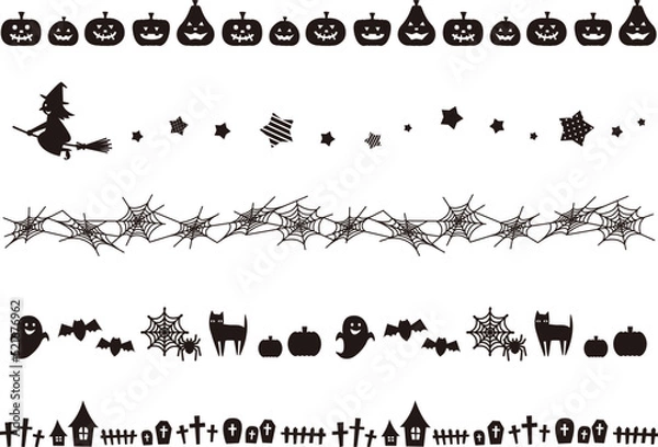 Fototapeta ハロウィンのおしゃれな罫線セット／ベクター／イラスト／シルエット素材