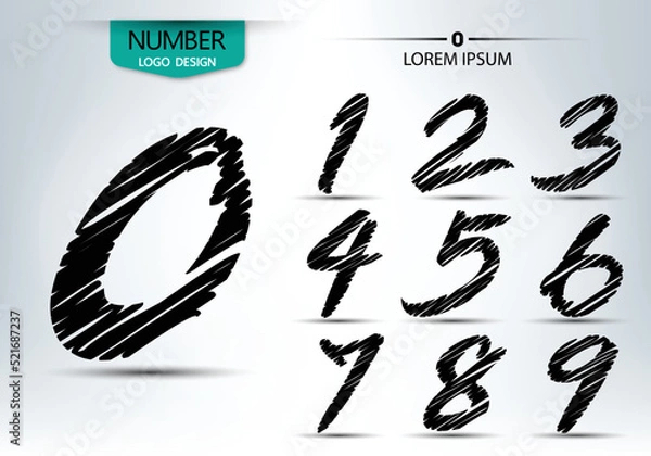 Fototapeta Set of numbers written with a brush scribble shape vector