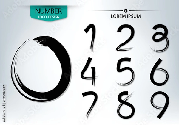 Fototapeta Set of numbers written with a brush vector