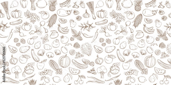 Fototapeta Seamless background pattern of organic farm fresh fruits and vegetables