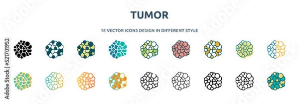Obraz tumor icon in 18 different styles such as thin line, thick line, two color, glyph, colorful, lineal color, detailed, stroke and gradient. set of tumor vector for web, mobile, ui