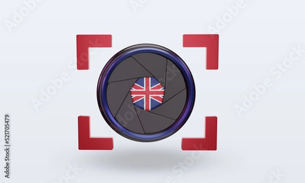 Fototapeta 3d shutter camera United Kingdom flag rendering front view