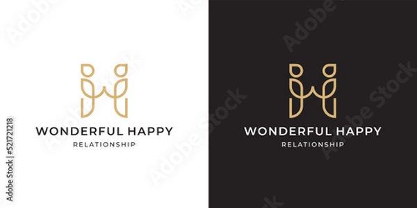 Obraz Wonderful Happy Relationship Logo Monoline Style. Letter W + H + Two Relationship People