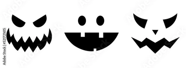 Obraz Scary and funny faces of Halloween pumpkin or. Vector illustratoin collection. Emotion face pumpkin set.