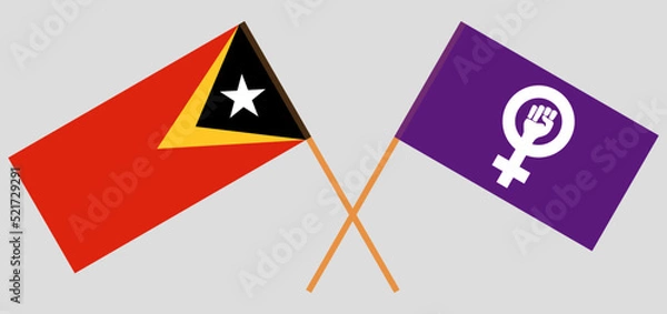 Obraz Crossed flags of East Timor and Feminism. Official colors. Correct proportion