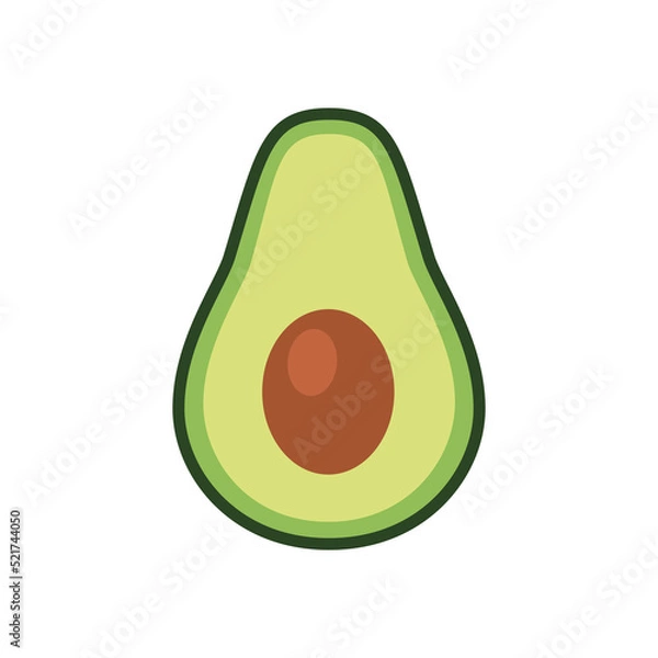 Fototapeta Cut in half avocado with pit vector isolated on white background. Organic, vegan, eco, healthy food, raw product, breakfast - minimalistic vector illustration.