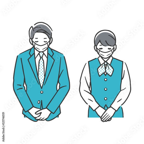 Fototapeta お辞儀をする男性と女性（マスク姿）