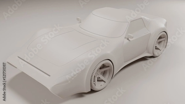 Fototapeta Sport car concept new design model white color detail render 3D rendering unbranded vehicle wallpaper backgrounds