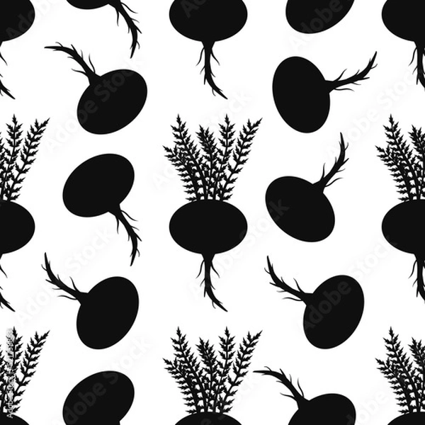 Fototapeta Lepidium meyenii. Maca. Root. Seamless pattern. Black silhouette. Vector