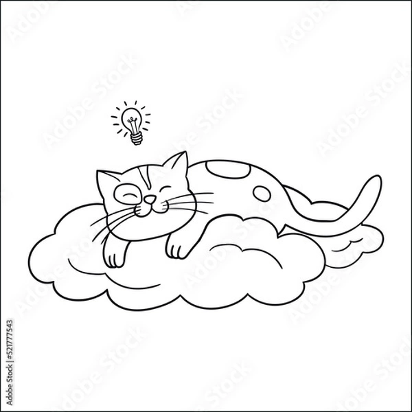 Obraz Cute Cat Sleeping On The Cloud Cartoon Vector