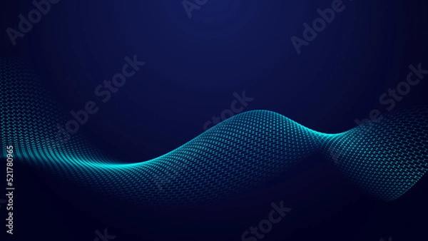 Obraz Futuristic blue wave of hexagonal grid on a blue background. The concept of big data. Network connection. Cybernetics and artificial intelligence. 3d rendering.
