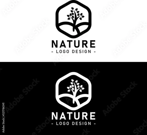 Fototapeta Nature logo design, tree landscape background vector template