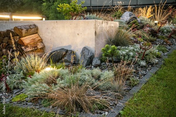 Obraz Illuminated Backyard Rockery Garden