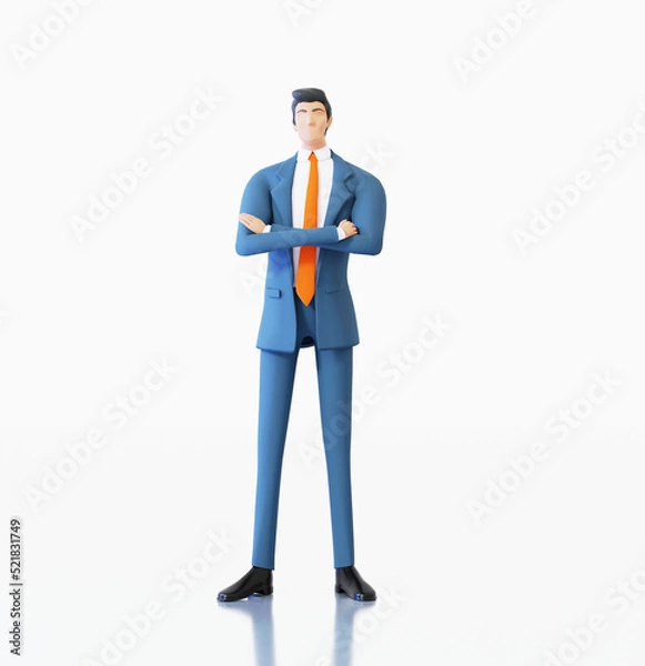 Fototapeta Successful businessman illustration. Front view. Busy person, professional, help, support, advisory concept 3D rendering illustration. 