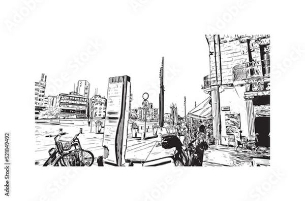 Obraz Building view with landmark of Nicosia is the 
capital of Cyprus. Hand drawn sketch illustration in vector.