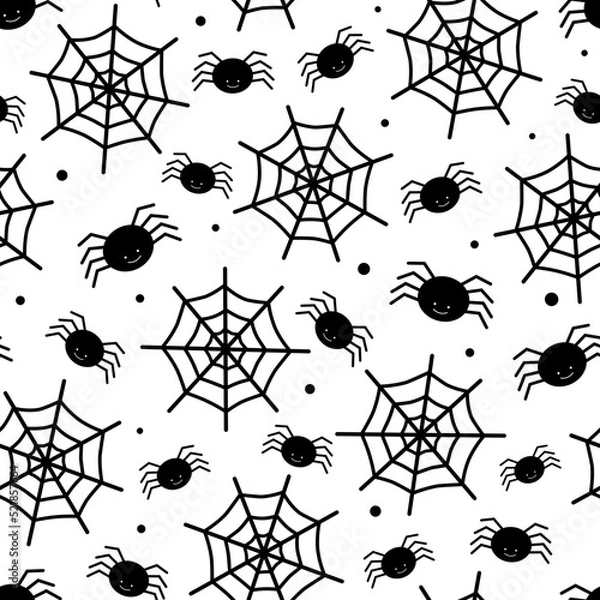 Obraz Seamless pattern Cute Halloween spider web vector illustration