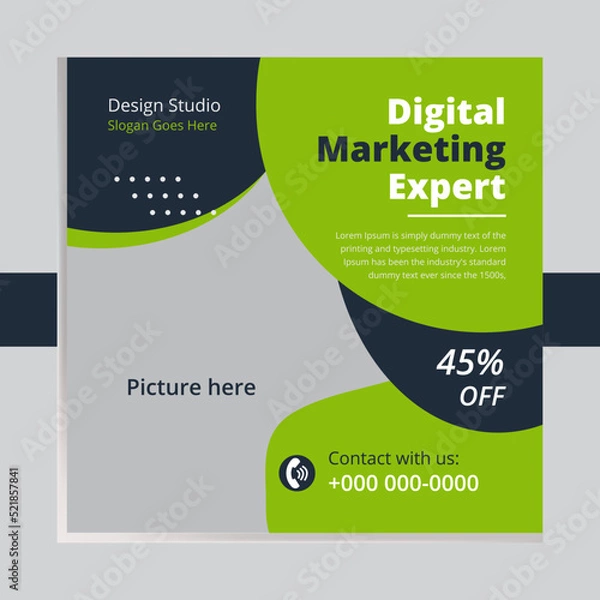 Fototapeta Set of social media post template and marketing webinar other seminars, online courses and classes, suitable modern banner and real estate square banner design template etc.