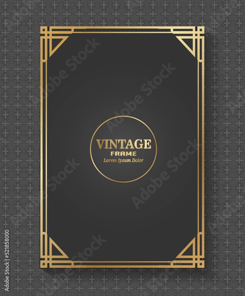 Fototapeta black background rectangular gold frame decoration vintage calligraphy border frame luxury elegant design