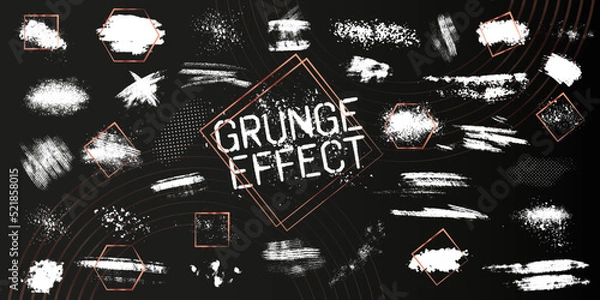 Obraz Dirty artistic grunge vector texture. Design elements, boxes and frames for text. Inked splatter dirt stain brushes with drops blots. Dirty artistic design elements, spray graffiti stencil. 