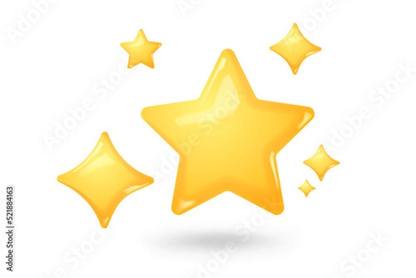 Obraz Three yellow stars glossy colors. Realistic 3d design. For mobile applications. Vector illustration