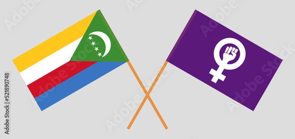 Fototapeta Crossed flags of the Comoros and Feminism. Official colors. Correct proportion