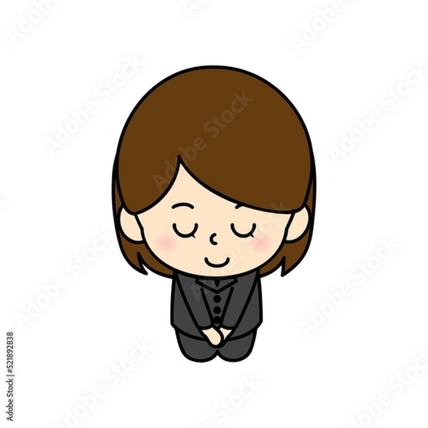 Obraz 使いやすいオーソドックスなデザインのビジネススーツを着た女性キャラクターのアイコン / 座礼