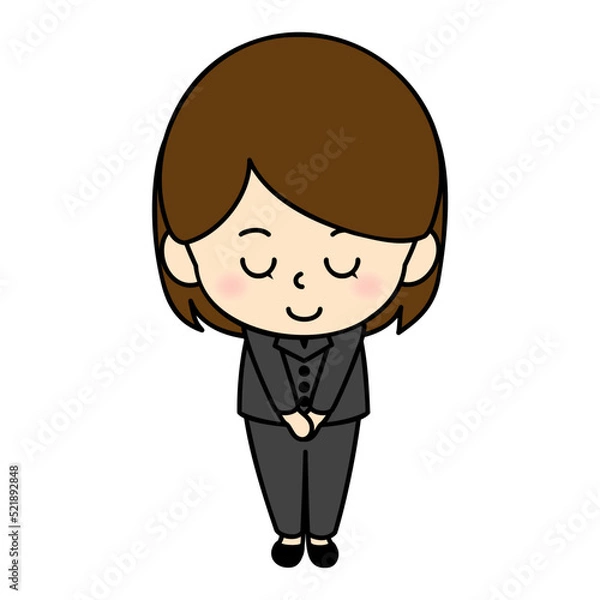 Obraz 使いやすいオーソドックスなデザインのビジネススーツを着た女性キャラクターのアイコン / お辞儀