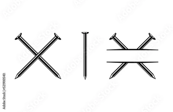 Fototapeta Metal nails, Crossed nails logo, Nails vector illustration set, Carpenter nails symbol