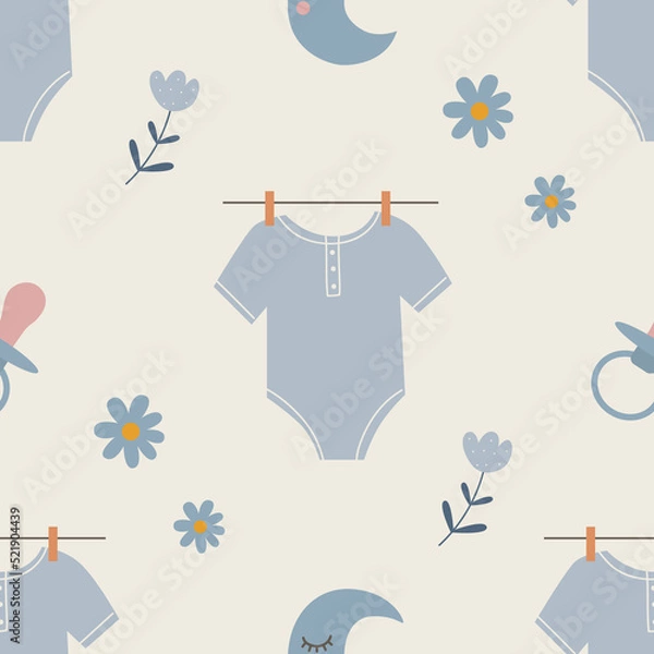 Fototapeta Seamless pattern with baby shower. It's a boy. Boho style. Vector illustration