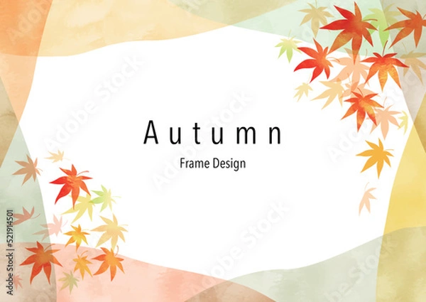 Fototapeta 紅葉、手描き、抽象的な和柄水彩フレームデザイン