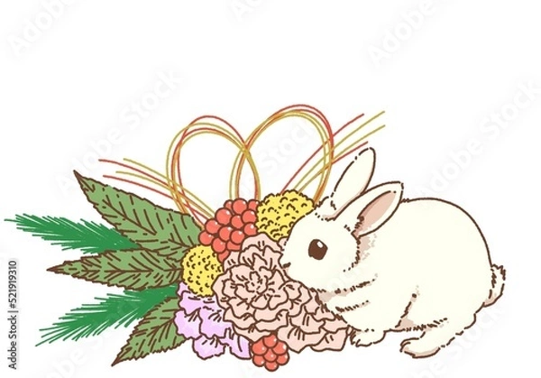 Obraz うさぎと正月飾り01