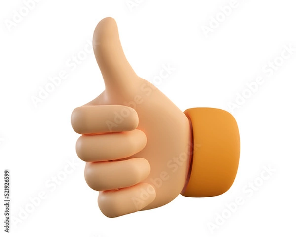 Fototapeta Human hand thumb up symbol with fingers gesture. Like, success, good feedback or agreement concept. Realistic 3d high quality render isolated