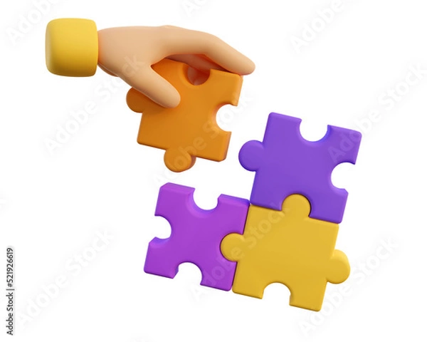 Fototapeta 3d human hands with jigsaw puzzle pieces. Concept of business problems, partnership, development, cooperation and teamwork. 3d high quality render.