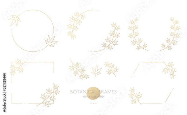 Obraz シンプルな秋のボタニカルフレームとパーツセット　紅葉　円形/正方形/六角形/ワンポイント