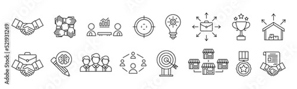 Obraz Business Cooperation line art icon set design template vector illustration