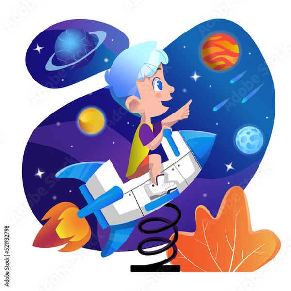 Obraz Boy playing on space playground vector illustration