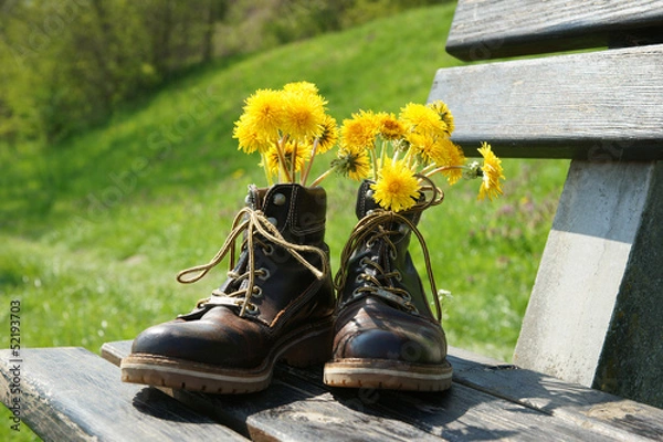 Obraz Wanderstiefel mit Blumen