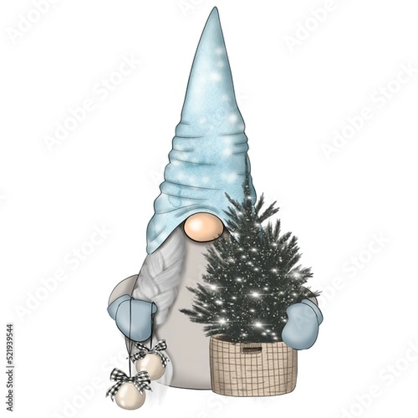 Obraz Christmas Gnomes Isolated On A White Background Hand Drawn Illustration	