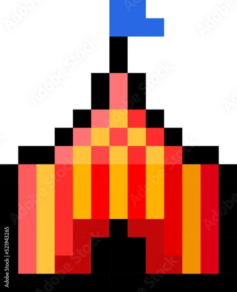 Fototapeta Pixel 8 bit red and yellow circus tent - vector, isolated