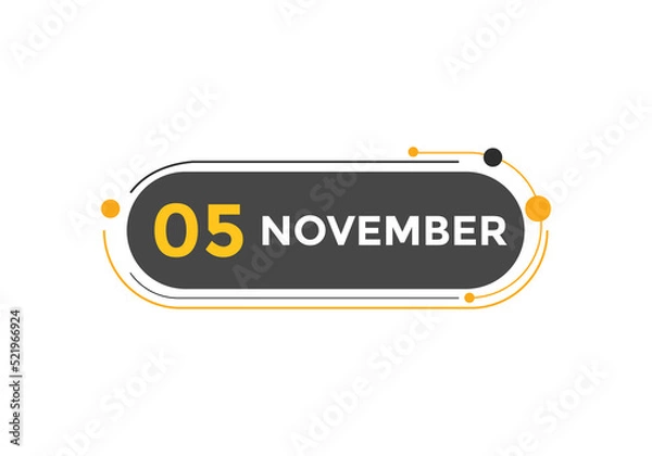 Fototapeta november 5 calendar reminder. 5th november daily calendar icon template. Calendar 5th november icon Design template. Vector illustration
