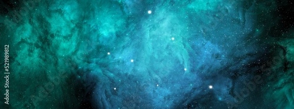 Fototapeta Nebula and stars in night sky web banner.  Space background with realistic nebula and shining stars. Abstract scientific background with nebulae and stars in space.  Multicolor outer space.