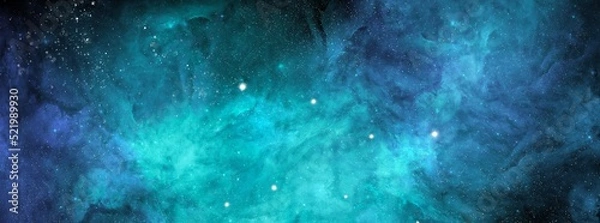 Fototapeta Nebula and stars in night sky web banner.  Space background with realistic nebula and shining stars. Abstract scientific background with nebulae and stars in space.  Multicolor outer space.