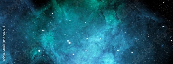 Fototapeta Nebula and stars in night sky web banner.  Space background with realistic nebula and shining stars. Abstract scientific background with nebulae and stars in space.  Multicolor outer space.