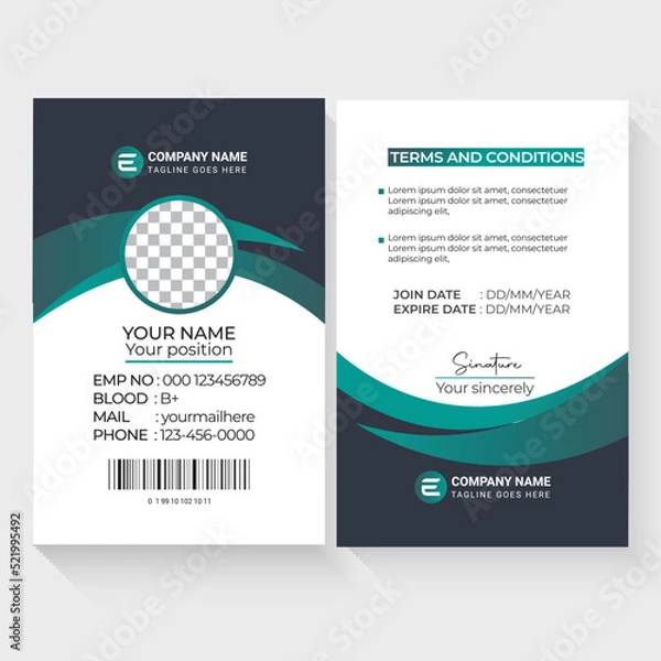 Fototapeta Modern Identity Employee Abstract professional, corporate office Id card design, Simple and Clean ID Card Design Template