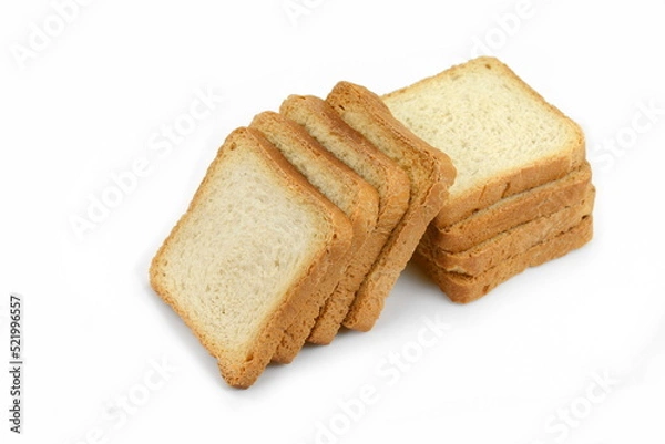 Fototapeta Integral whole wheat toast bread slices isolated on white background. Pieces of toast bread isolated on white. Close-up