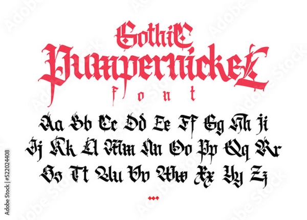 Fototapeta Gothic, display English alphabet. Vector. Medieval Latin letters. Signs and symbols for the monogram. Old European style. Calligraphy and lettering. Uppercase and lowercase letters.