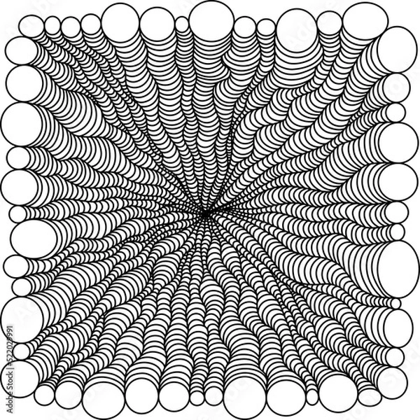 Fototapeta Psychedelic tunnel in zenart style, black and white art